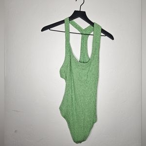 Alix NYC Drake Ribbed One Shoulder Asymmetrical‎  Bodysuit in Green Size XL NWT